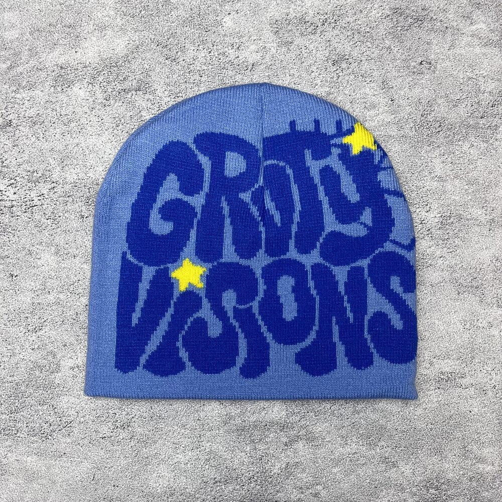 y2k 2000s grunge gothic spiderweb blue Grvty visions beanie